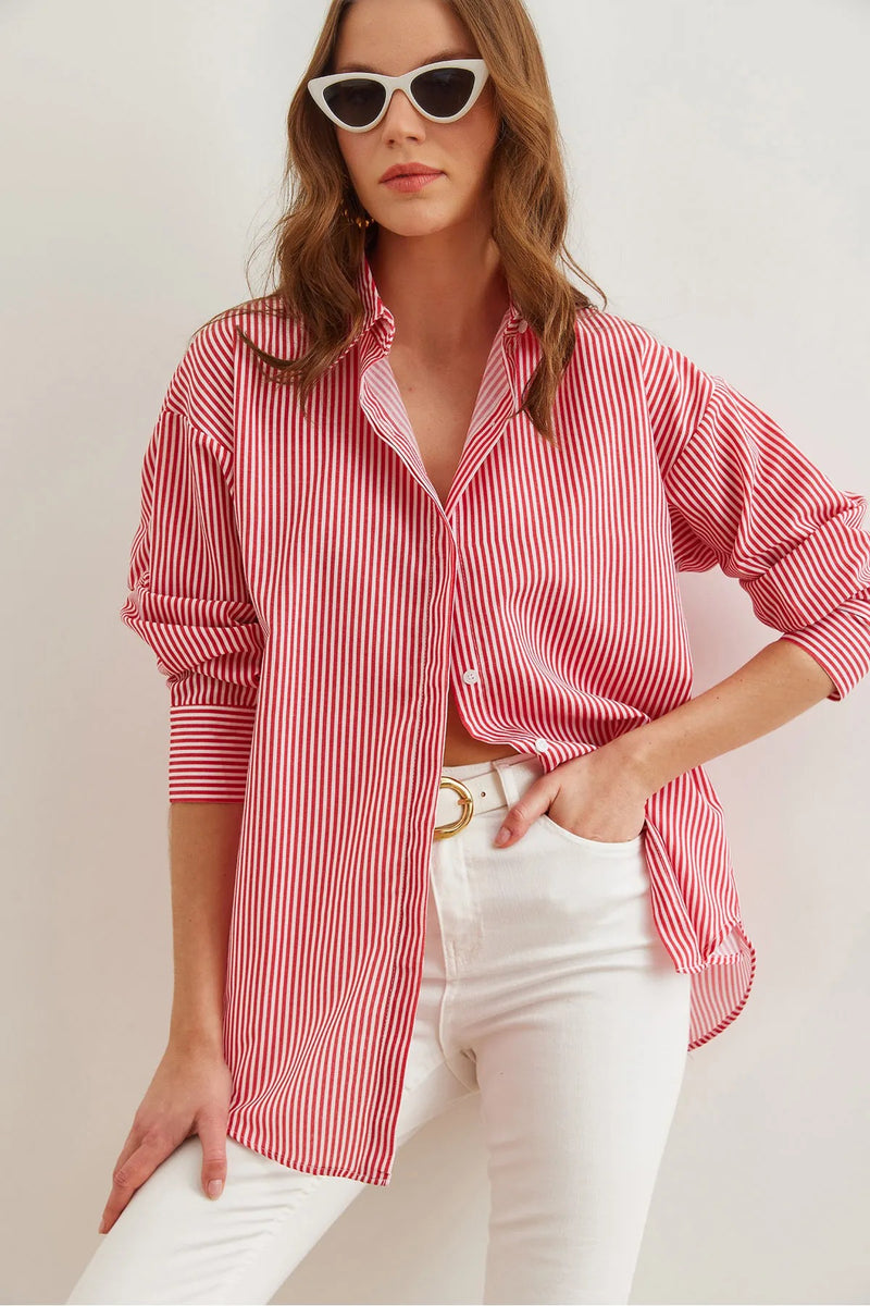Oversized Poplin Shirt with Hidden Placket