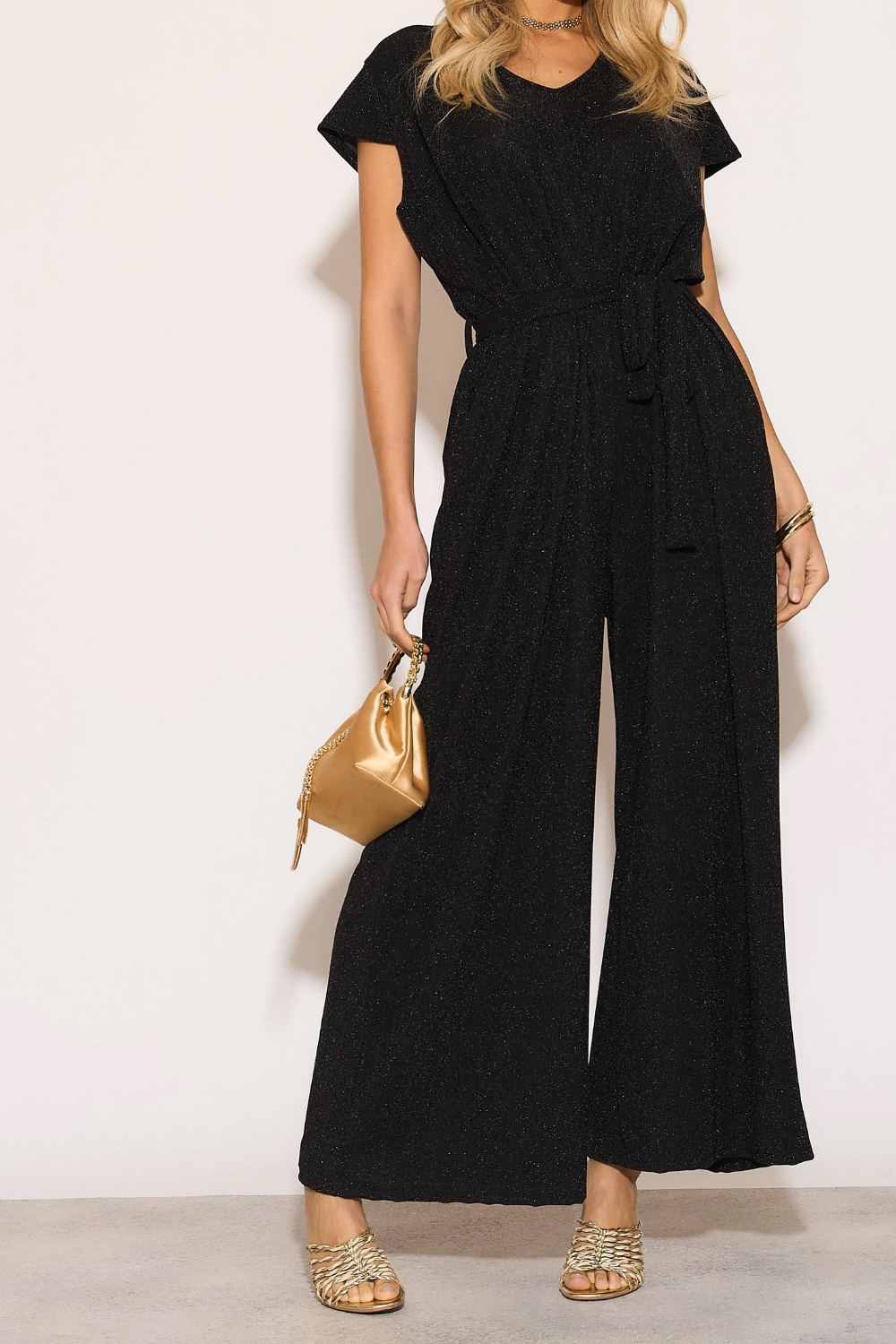 Oversized Sleeveless Belt Detailed Jumpsuit in Black