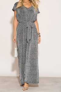 Oversized Sleeveless Belt Detailed Jumpsuit in Grey