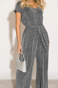 Oversized Sleeveless Belt Detailed Jumpsuit in Grey