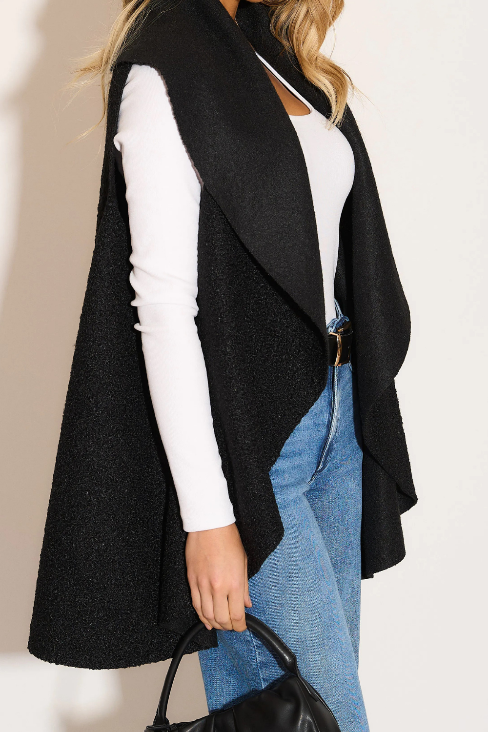 Oversized Sleeveless Coat in Black