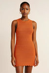 Orange Crew Neck Openwork Sleeveless Knit Beach Dress with Relaxed Fit