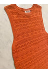 Orange Crew Neck Openwork Sleeveless Knit Beach Dress with Relaxed Fit