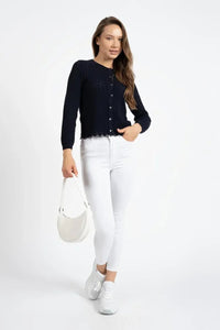 Navy Lightweight Openwork Knit Cardigan