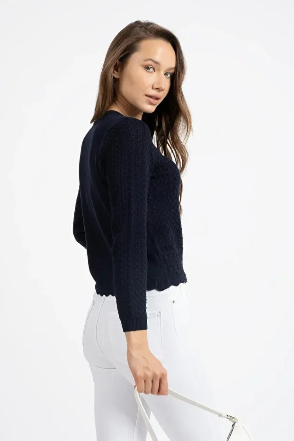 Navy Lightweight Openwork Knit Cardigan