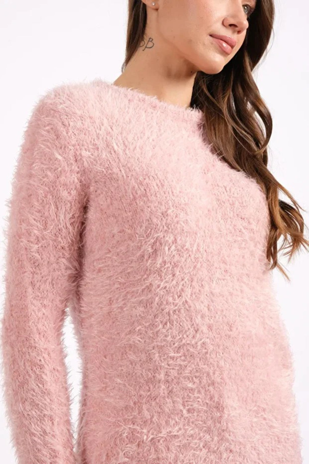 Pink Crew Neck Knit Sweater