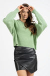 Green Shimmery Crew Neck Knit Sweater