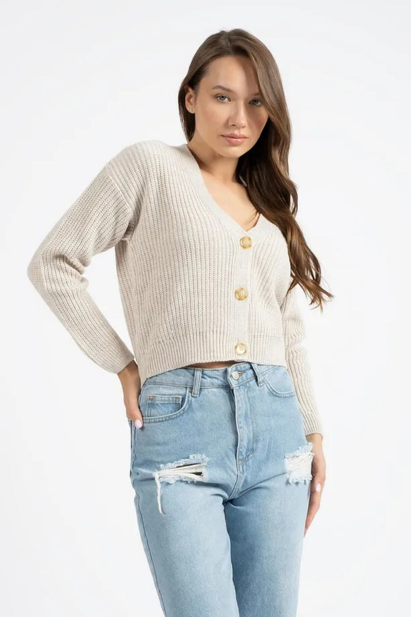Bonita Beige Buttoned Knit Cardigan