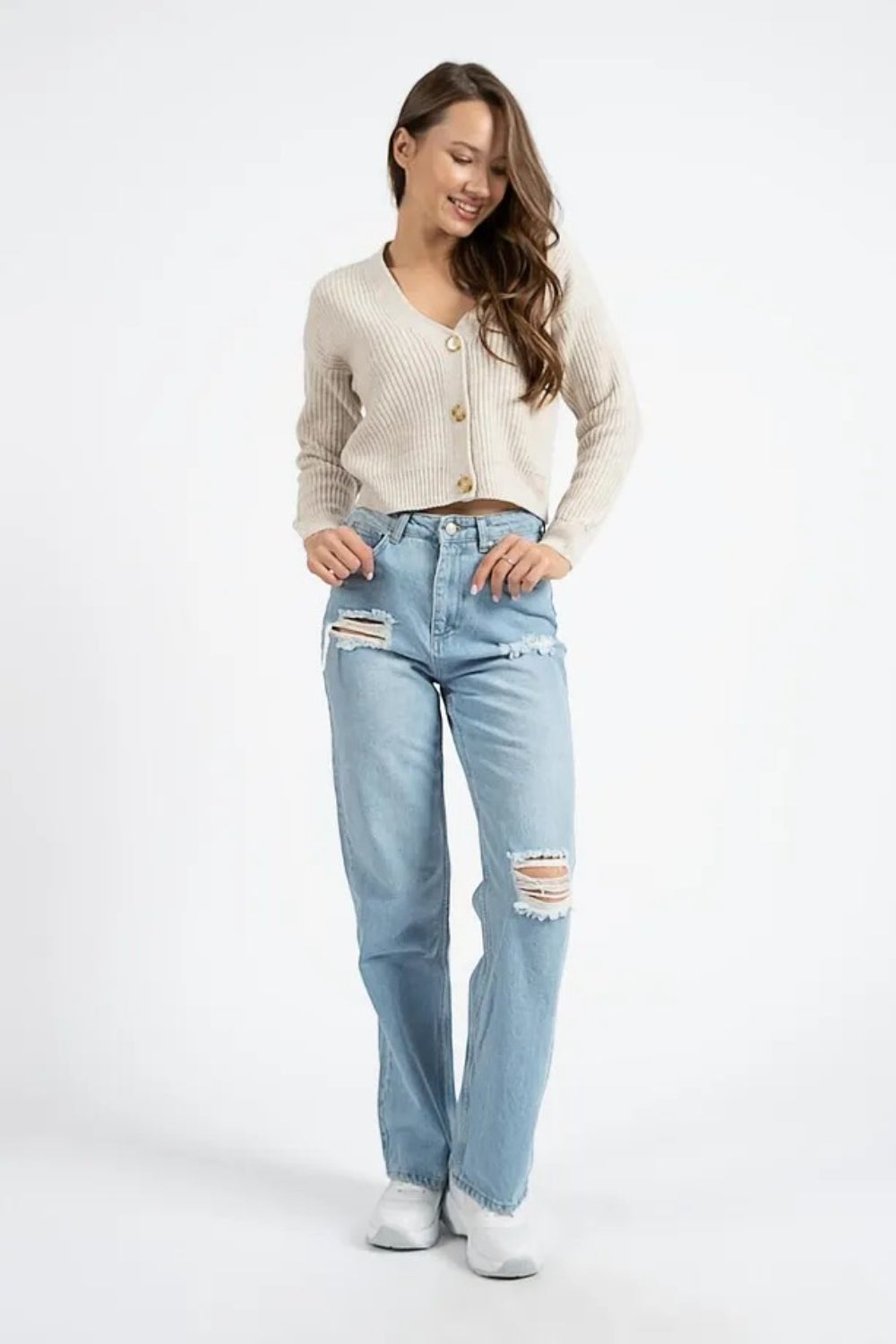 Bonita Beige Buttoned Knit Cardigan