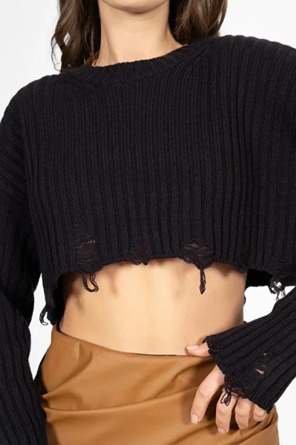 Navy Cropped Knit Sweater