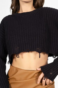 Navy Cropped Knit Sweater