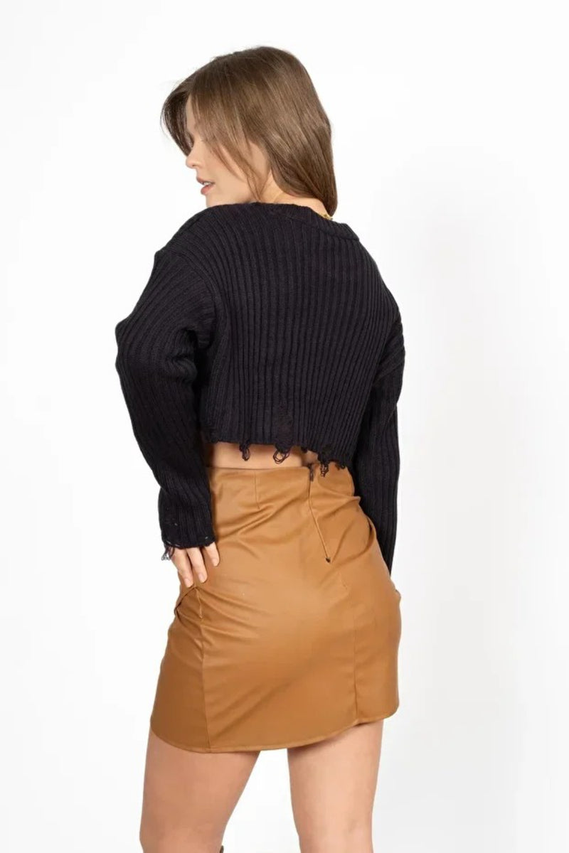 Navy Cropped Knit Sweater