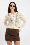 Ecru Seasonal Openwork Buttoned Knit Cardigan