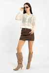 Ecru Seasonal Openwork Buttoned Knit Cardigan