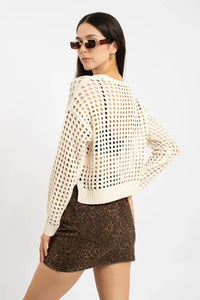 Ecru Seasonal Openwork Buttoned Knit Cardigan