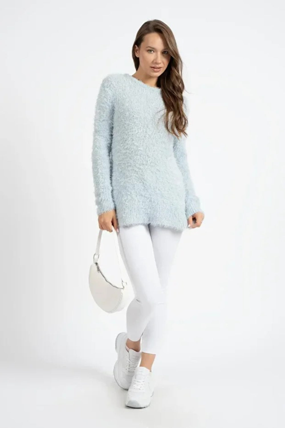 Blue Crew Neck Knit Sweater