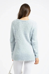 Blue Crew Neck Knit Sweater