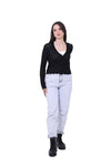 Lightweight 100% Cotton V-Neck Buttoned Knit Cardigan – Black