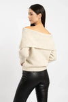 Relaxed-Fit Long-Sleeve Off-Shoulder Knit Sweater in Ecru