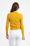 V-Neck Knit Sweater with Woven Pattern – Mustard