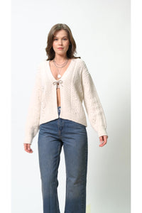 Beige Cardigan with Jeweled Buttons