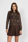 Brown Knit Cardigan with Pattern and Gold Buttons