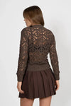 Brown Knit Cardigan with Pattern and Gold Buttons