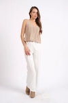 Beige Sleeveless Openwork Knit Top