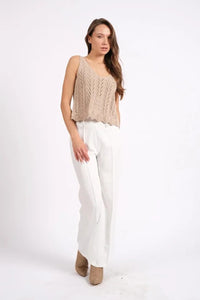 Beige Sleeveless Openwork Knit Top
