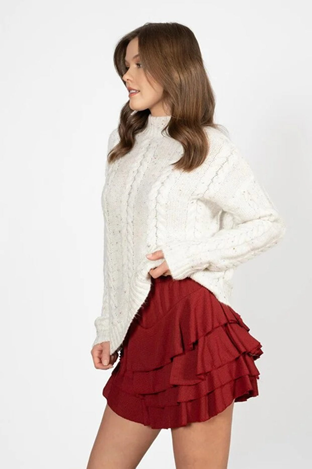 Braided High-Neck Sweater in Cream