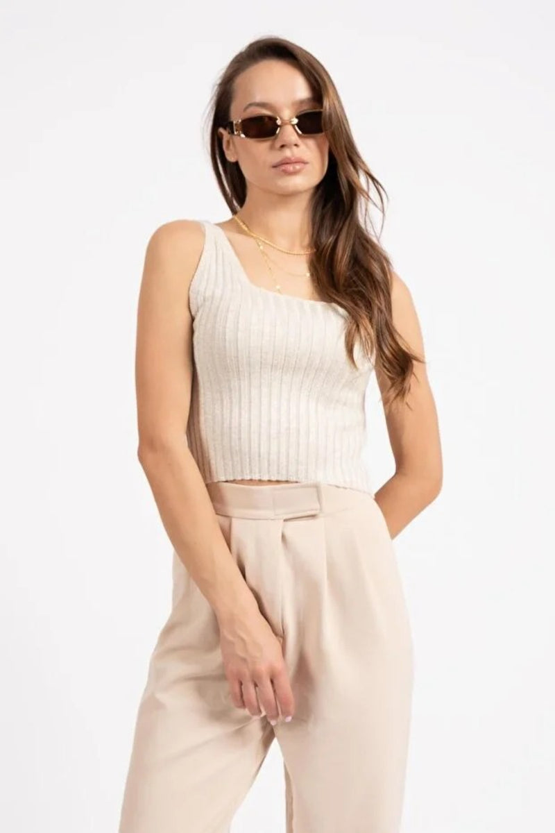 Braided High-Neck Sweater in Cream