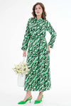 Plain Green Shirt Collar Dress with Pocket Detail