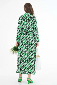 Plain Green Shirt Collar Dress with Pocket Detail