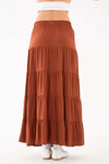 Brown Bow-Detail Tiered Gathered Woven Skirt with Elastic Waist