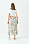 Khaki A-Line Woven Skirt with Elastic Waist and Side Slit with Animal Print