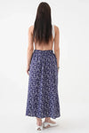 Navy A-Line Woven Skirt with Elastic Waist and Side Slit with Animal Print