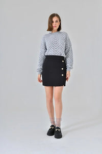Black Button-Front Mini Skirt