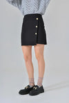 Black Button-Front Mini Skirt