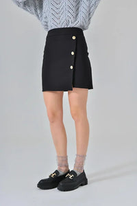 Black Button-Front Mini Skirt