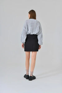 Black Button-Front Mini Skirt