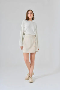 Cream Button-Front Mini Skirt