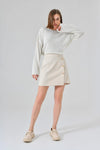 Cream Button-Front Mini Skirt