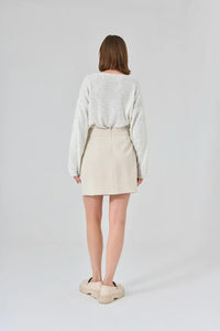 Cream Button-Front Mini Skirt