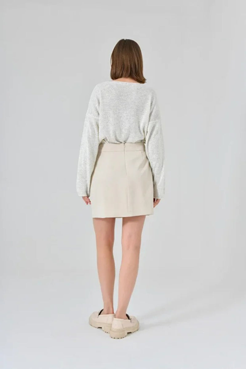 Cream Button-Front Mini Skirt