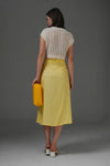 Plain Yellow Midi Woven Skirt with Slit Detail