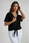 V Neck Button Details Blouse