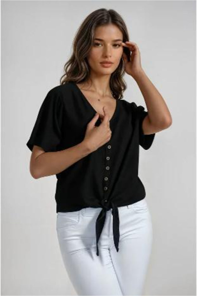 V Neck Button Details Blouse