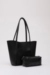Large Faux Leather Tote & Shoulder Bag with Front Pocket, Snap Closure, and Matching Makeup Pouch