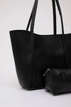 Large Faux Leather Tote & Shoulder Bag with Front Pocket, Snap Closure, and Matching Makeup Pouch