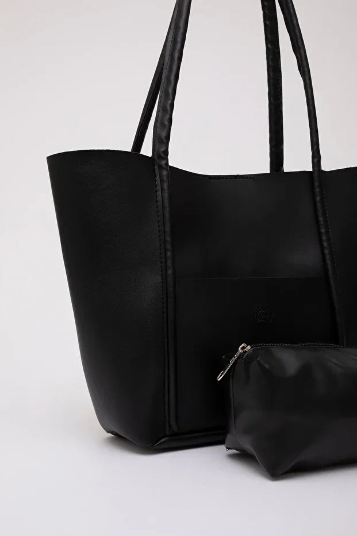 Large Faux Leather Tote & Shoulder Bag with Front Pocket, Snap Closure, and Matching Makeup Pouch